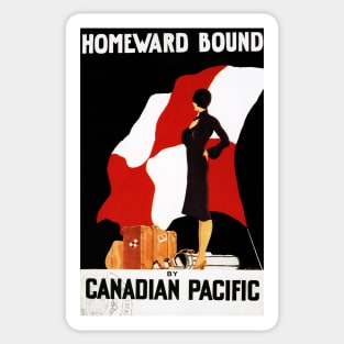 Woman with Luggage Homeward Bound Art Deco Advertisement Vintage Travel Sticker